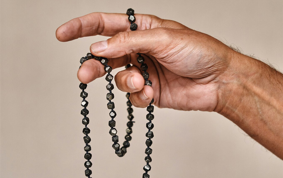 House of Formlab Pyrite and Rutilated Quartz Mala by Anna Michielan